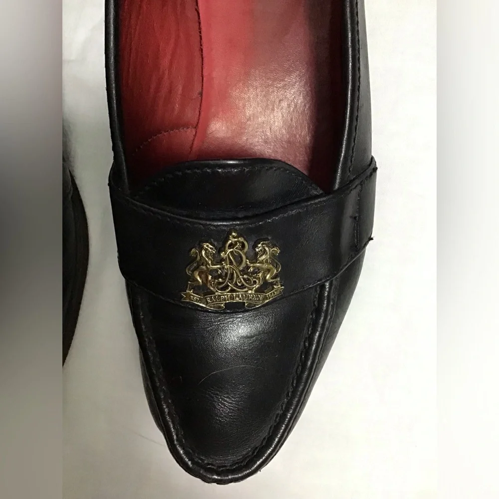 Vintage Ralph Lauren Black Leather Loafers Gold Crest Benchmade in Maine USA 8.5